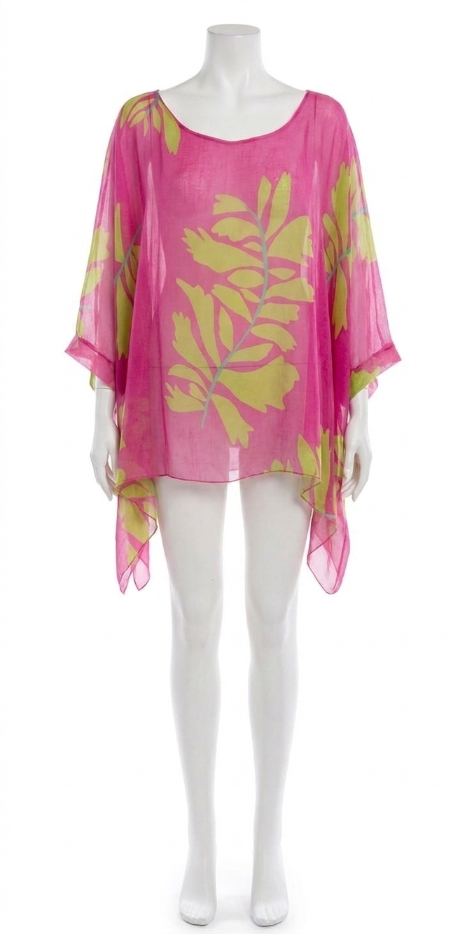 NEW GIGI MODA seta foglia kaftan in hot pink
